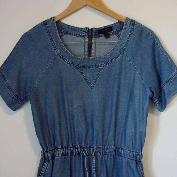 J. Crew Chambray Denim Dress Blue Preppy Tencel Short Sleeve Mini Size Small - Picture 5 of 16